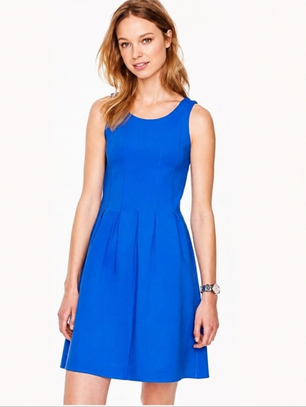 J. Crew Vibrant Blue Pleated Scoop Neck Fit and Flare Mini Dress Sz 6 Preppy - Picture 2 of 13
